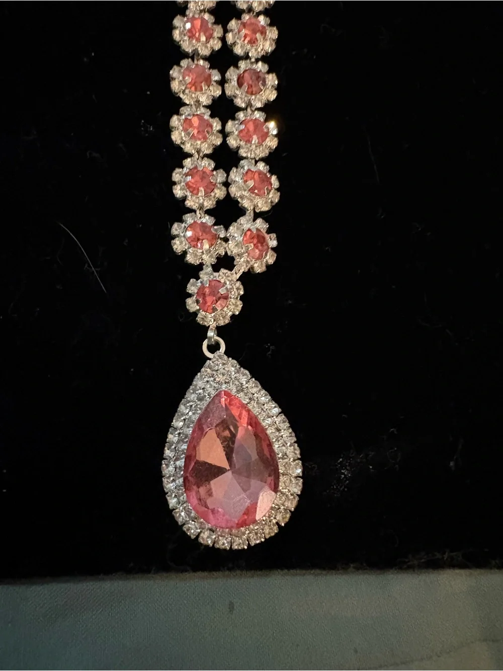Elegant Pink Teardrop Pendant Necklace with Crystal Accents